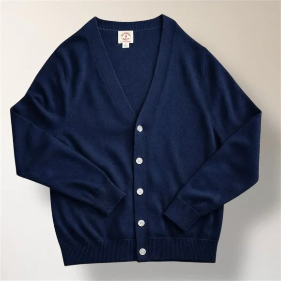 Brooks Brothers Red Fleece Mens L Navy Extra Fine Merino Wool Cardigan Grandpa - Picture 4 of 7